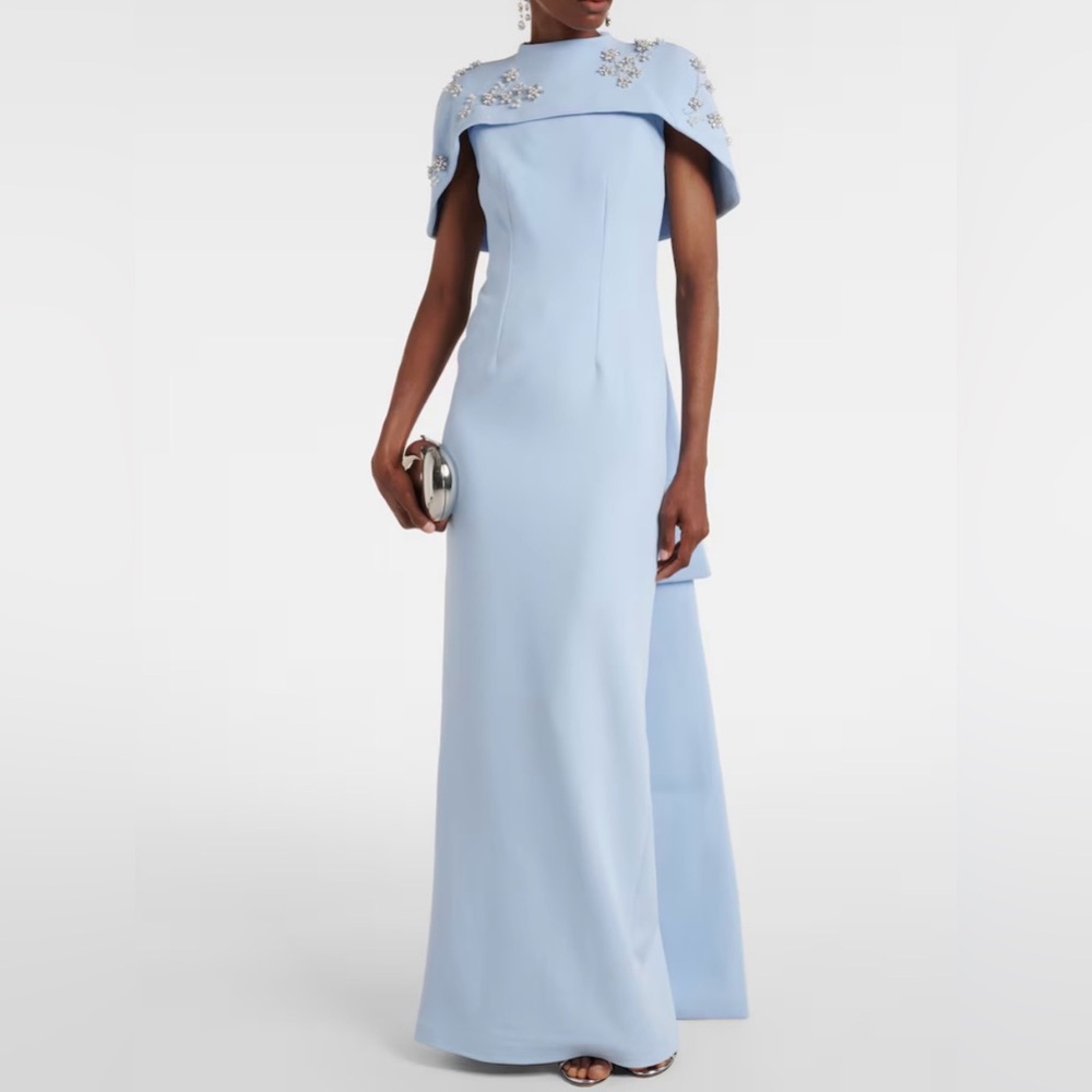 Light Blue Embellished Cape Sheath Dress - Picture 2 of 8